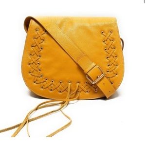 Violetta Saddle Bag in Mustard Yellow Peebled Leather Handbag Purse Crossbody